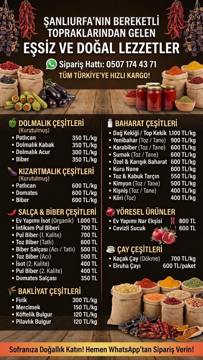 Urfadan Geliyo güncel ürün ve fiyat listesi